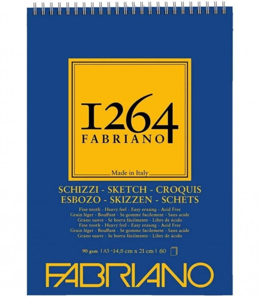 FABRIANO 1264 SCHIZZI A5 - 90 GR - F-1264 ESKİZ DEFTERİ - ÜST SPİRALLİ - MİKROPERFORELİ