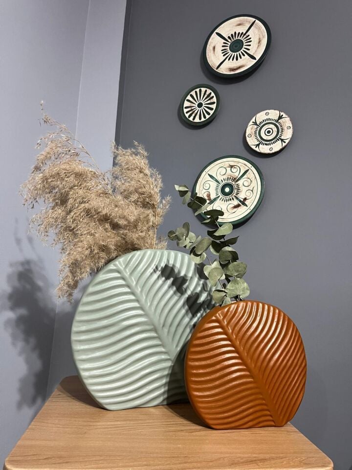 DEKORATİF YAPRAKLI VAZO SET