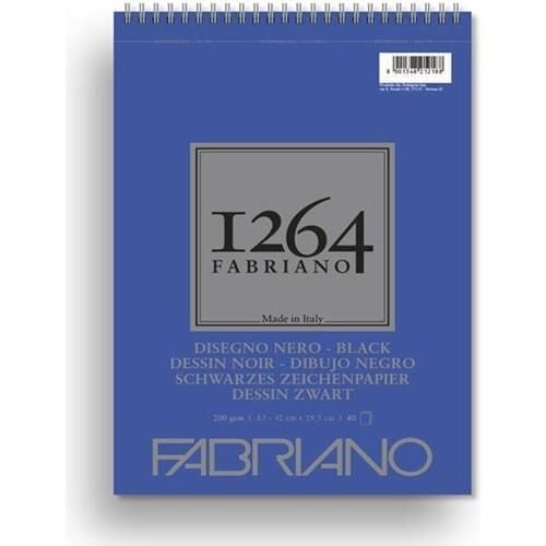 FABRIANO 1264 BLACK A3 - 200 GR - F-1264 SİYAH KAĞIT RESİM DEFTERİ - ÜST SPİRALLİ