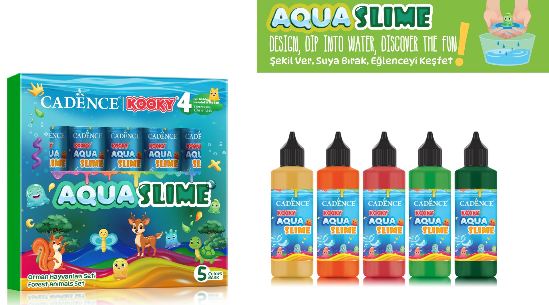 KOOKY AQUASLIME ORMAN HAYVANLARI SETİ 5X90ML