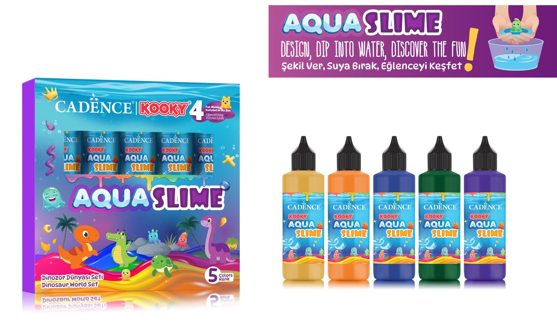 KOOKY AQUASLIME DİNAZOR DÜNYASI SETİ 5X90ML