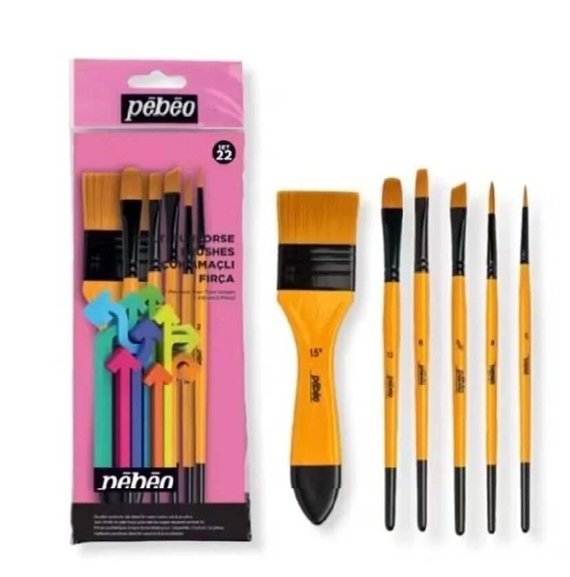 PEBEO 6lı FIRÇA SETİ 1AD ZEMİN FIRÇ+1AD NO:12 KEDİ DİLİ FIRÇ+1AD YANKESİK NO.3/8+1AD DÜZKESİK NO:6+2