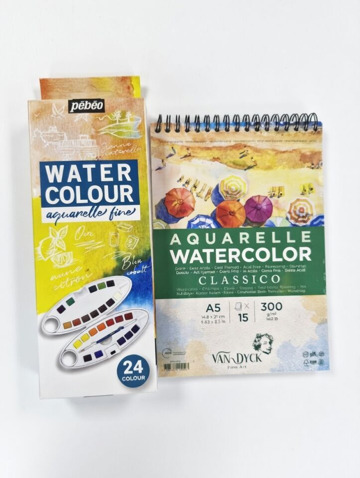 PEBEO WATERCOLOR 24LÜ SET 300102+VAN DYCK A5 VD420412 S.BOYA DEFTER HEDİYELİ